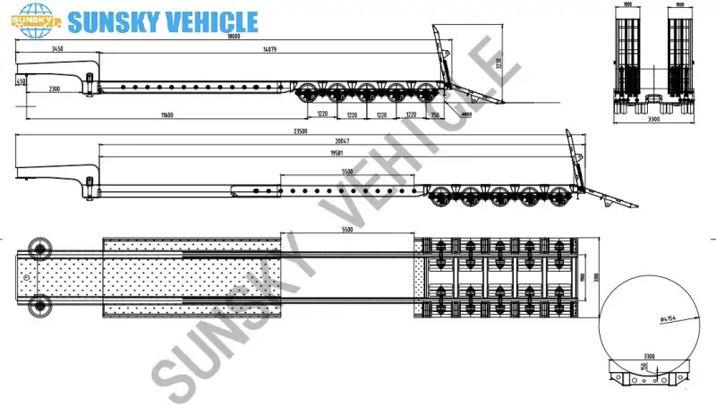100 Tons 10 Axles Lowbed Semi-trailer draw